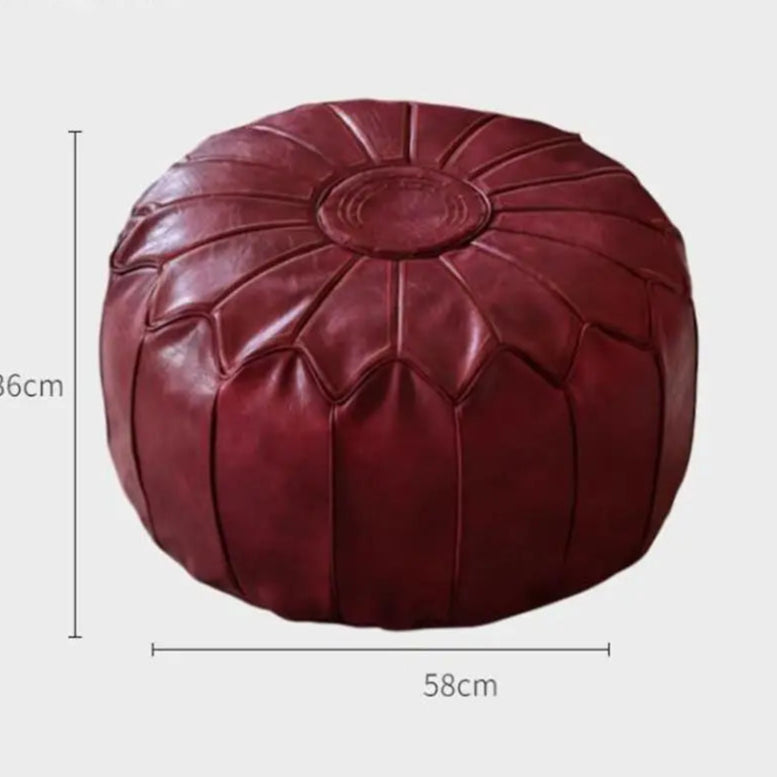 58cm Moroccan PU Leather Pouf Meditation Cushion Home Decor Embroidery Craft Hassock Ottoman Footstool Tatami Unstuffed Cushion