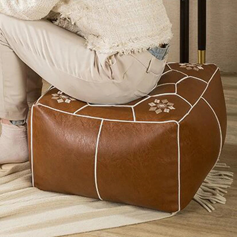 Moroccan Cushion Cover PU Leather Meditation Pouf Embroider Craft Ottoman Covers Footstool Tatami Unstuffed Cushion No Fillings