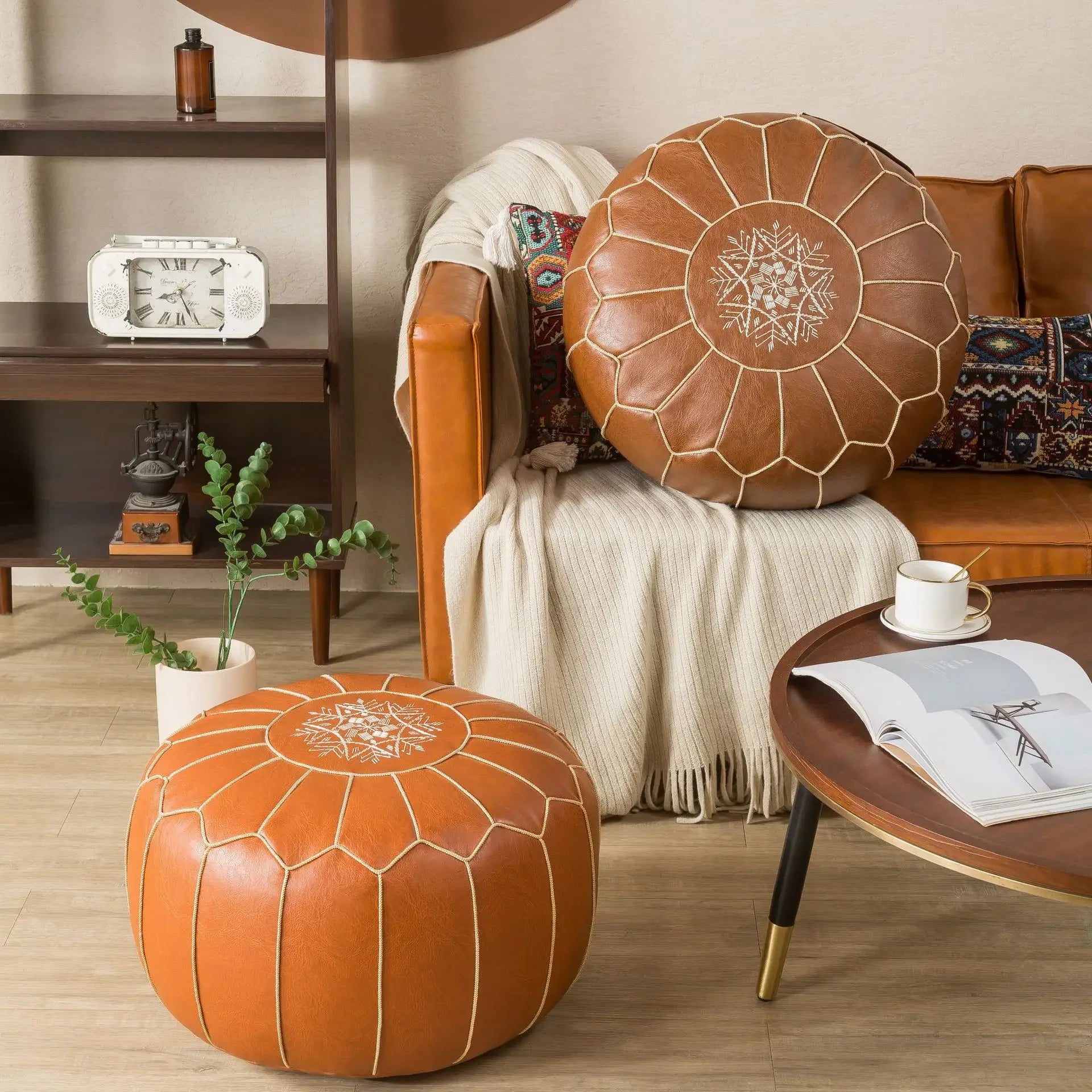 Decorative Moroccan PU Leather Pouf Soft Round Cushion Without Core Unstuffed Cushion Pillow Modern Home Decor