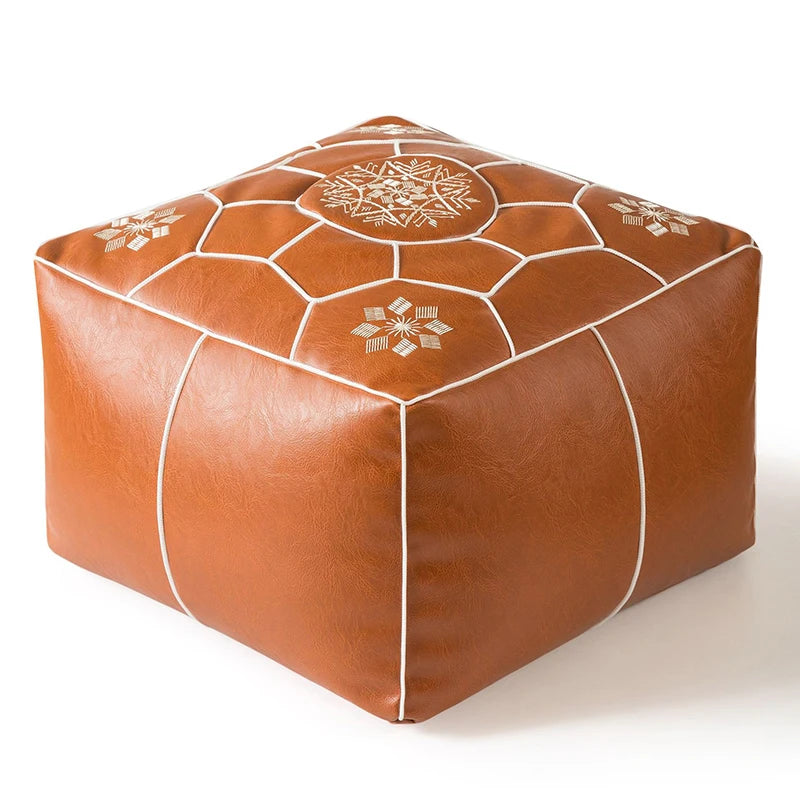 Moroccan Cushion Cover PU Leather Meditation Pouf Embroider Craft Ottoman Covers Footstool Tatami Unstuffed Cushion No Fillings