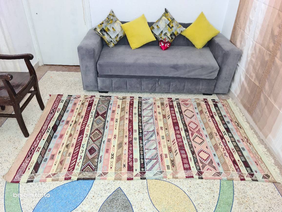 Merino wool Natural.Handwoven wool. rug in colorful tapestry. antique carpet