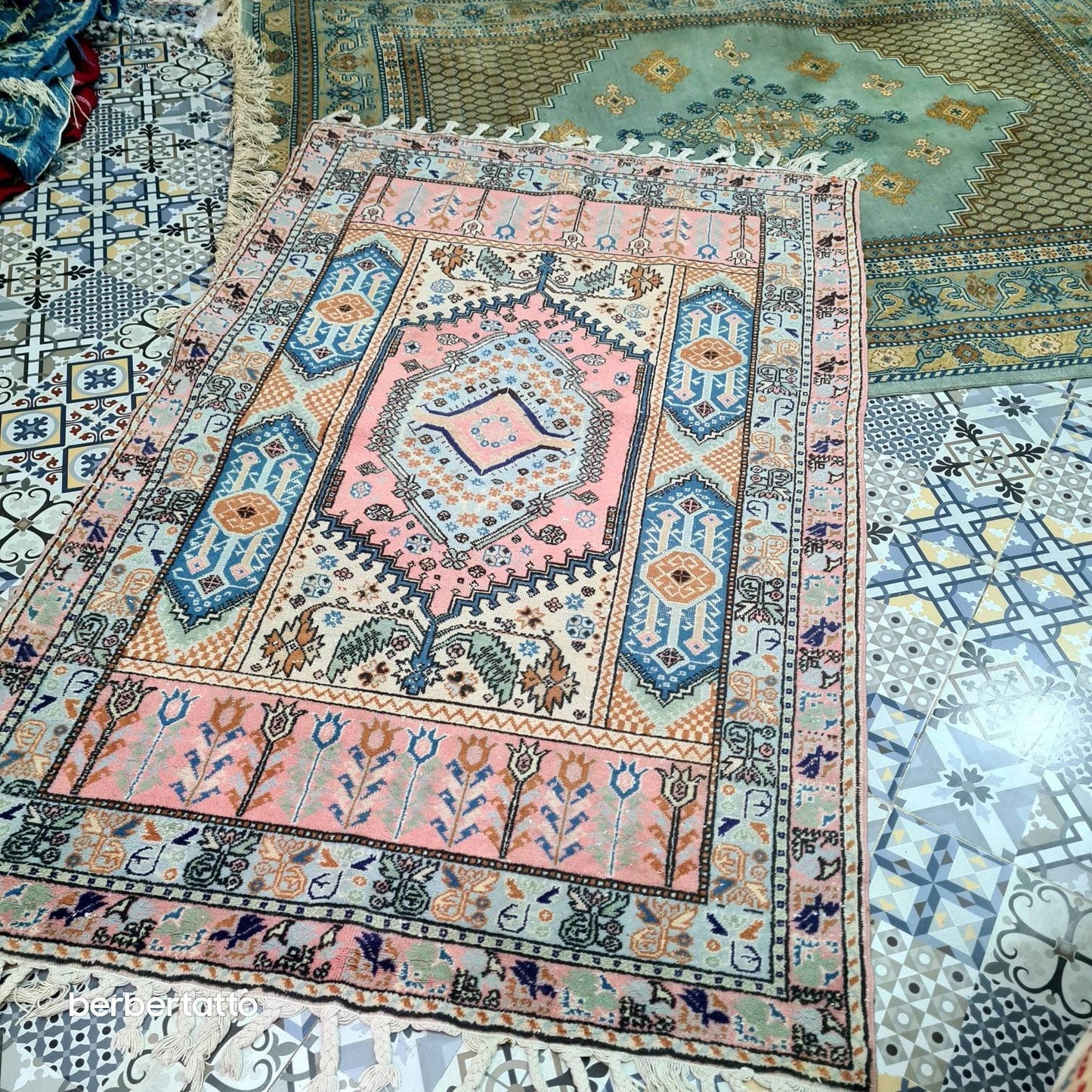 Moroccan rug Pink blue,  berber tapestry antique carpet old colored  natural beauty colour blue Light. Rare 1 original wool attracted cotton